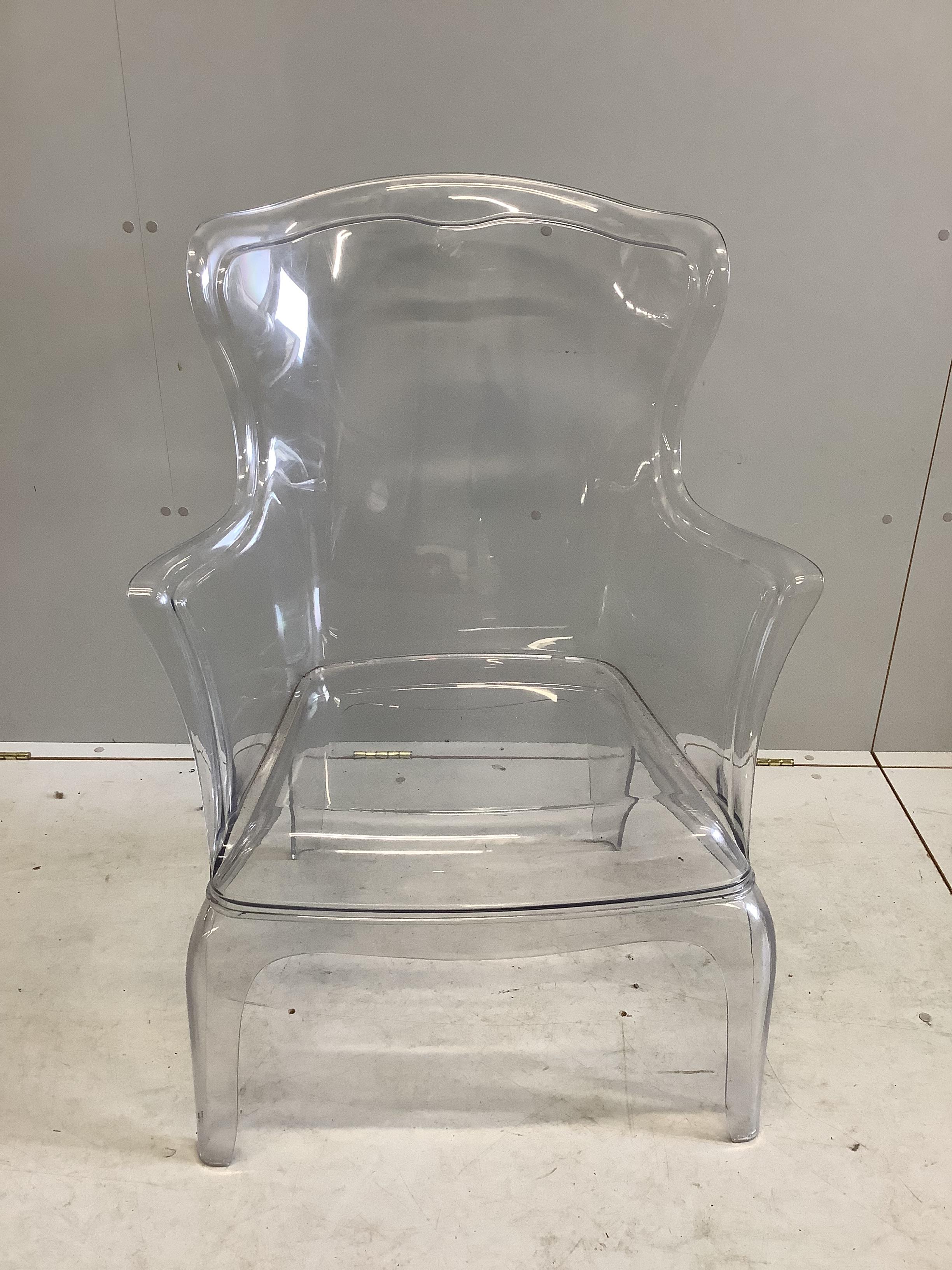 A Pedrali Pasha 660 polycarbonate 'ghost' armchair, width 70cm, depth 80cm, height 98cm